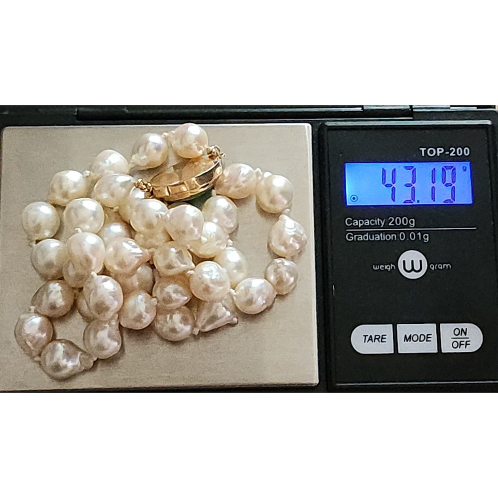Natural Baroque Pearl necklace 18" 8.8mm Pearls Yellow Gold Jade Clasp HK - Picture 12 of 16